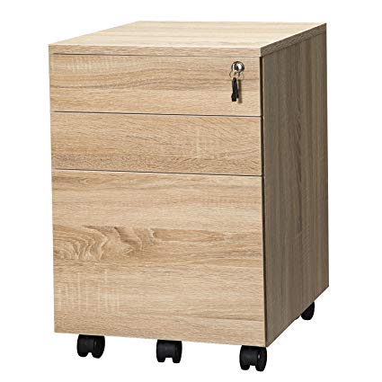 TOPSKY 3 Drawers Wood Mobile File Cabinet Fully Assembled Except Casters (Oak Letter Size_1)