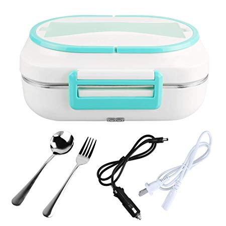 LOHOME Electric Heating Lunch Box -#Thanksgiving Christmas Gifts# Car Home Office Use Food Warmer Portable Bento Meal Heater with Stainless Steel Container 110V and 12V Dual Use (Blue)