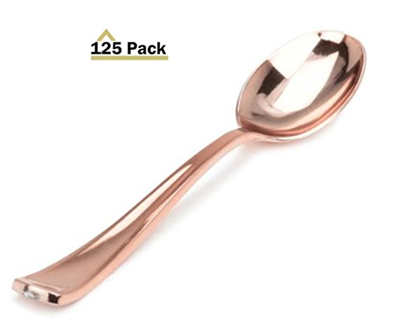 Stock Your Home 125 Disposable Heavy Duty Rose Gold Plastic Spoons, Fancy Plastic Silverware Looks Like Gold Cutlery - Utensils Perfect for Catering Events, Restaurants, Parties and Weddings