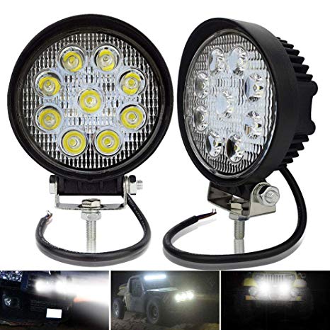 Safego 27W LED Spotlight Work Lamp 12V 24V for Truck OffRoad Lights 4X4 ATV Tractor Waterproof 30 Degree Round Pack of 2