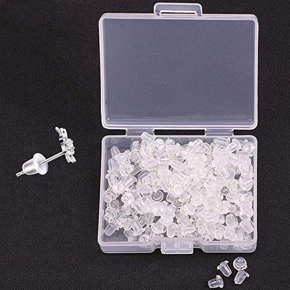 Earring Backs Stopper, 200PCS/100Pairs Clear Color Plastic Rubber Earring Back for Earring Studs Hoops, Plastic Rubber Bullet Clutch Earring Stopper, Earring Safety Back Stopper Replacement for Fish