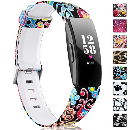 Maledan Patterned Bands Compatible with Fitbit Inspire HR/Inspire/Ace 2, Fadeless Pattern Printed Strap Accessories Replacement Band for Inspire HR Fitness Tracker and Ace 2, Women Men Large Small