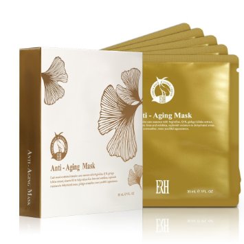 ERH Anti-aging Facial Mask Sheets - Help Reduce the Appearance of Fine Lines and Wrinkles. New Version Exclusive to Amazon with Expanded Face Mask Coverage. 5 Disposable Packs