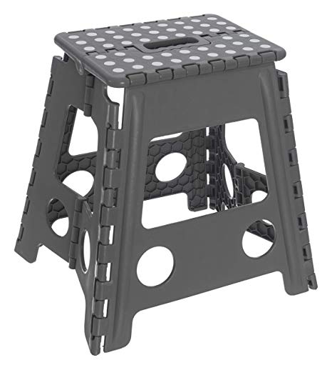 LIVIVO Folding Step Stool – Compact and Lightweight Two Tier Anti Slip Stepping Stool - Folds Flat with Carry Handle for Easy Storage and Transport (Grey)