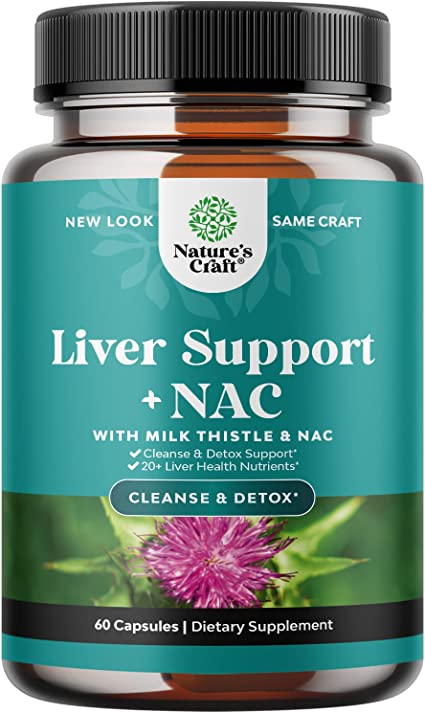 Liver Support Supplement with NAC - Herbal Liver Supplement with N Acetyl Cysteine Silymarin Milk Thistle Extract Dandelion Root Artichoke Extract Choline Bitartrate and Berberine for Liver Cleanse