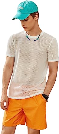 Milumia Men's Casual Sheer Mesh Tee Top Short Sleeve Crewneck Color Block Tshirts