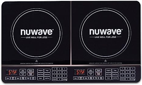 Nuwave Double Induction Cooktop, Powerful 1800W, 2 Large 8” Heating Coils, Independent Controls, 94 Temp Settings from 100°F to 575°F in 5°F Increments, 2 x 11.5” Shatter-Proof Ceramic Glass Surface