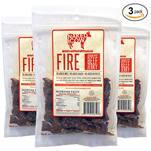 Naked Cow All Natural Grass Fed Beef Jerky - FIRE 3 Pack