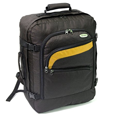 Karabar EasyJet Cabin Approved Backpack 50 x 40 x 20 cm, 40 Litre, 800 Grams - 3 Years Warranty! (Black\Mustard)