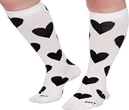 Wide Calf Compression Socks - Graduated 15-25 mmHg Knee High Heart Love Pattern Plus Size Support Stockings