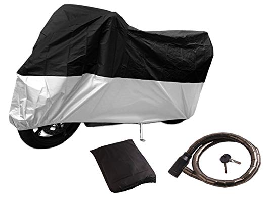 Tokept Waterproof Motorcycle Cover,All Weather Outdoor with Storage Bag and Lockholes,Fits Ups to 108 inch Harley Davidson Honda Kawasaki Yamaha Suzuki And More,Free to Send a Lock(Black and Sliver)