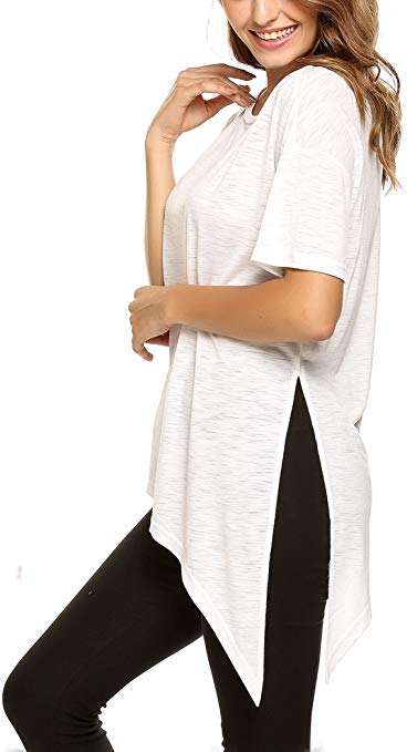 Esqlotre Women's Summer Casual Short Sleeve Tie Front Asymmetrical Top T-Shirt