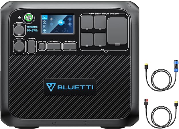 BLUETTI Portable Power Station AC200MAX, 2048Wh LiFePO4 Battery Backup, Expandable to 8192Wh w/ 5 2200W AC Outlets (4800W Peak), Solar Generator for Camping, Home Use, Blackout (30A RV Cable Included)