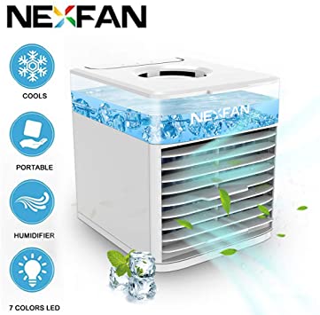Rrechargeable Water Cooled Air Conditioner Portable, Evaporative Air Cooler Personal Cooling Fan - 500ml High Capacity Tank, Uniquely Stealthy Look, Noise-Block under 68 dB, 7 colors LED Light