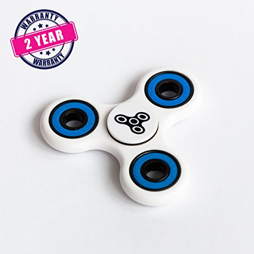 Anti-Stress Spinner | Fidget Hand Spinner Toy Stress Reducer Relieves ADHD Anxiety and Boredom Best Stress Reducer With Premium Hybrid Ceramic Bearing - White & Blue