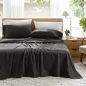 Comfort Spaces 100% Cotton Sheets King, Breathable & Ultra Soft Cotton Sheets, Naturally Cool Cotton Bed Sheets with 14" Elastic Pocket Fits up to 16" Mattress, All Season Sheet Set, Black 4 Piece