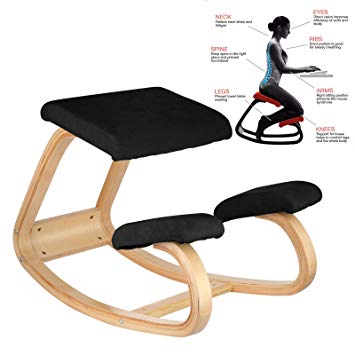 VEVOR Ergonomic Kneeling Chair Beech wood Ergonomic Kneeling Office Chair Perfect for Body Shaping and Relieving Stress (Black)