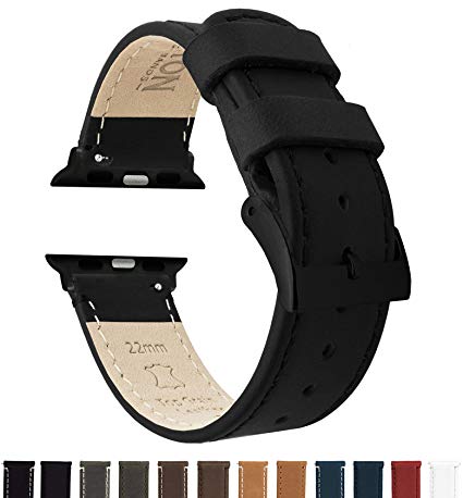 Barton Leather Watch Bands for Apple Watch - Black Hardware for 42mm & 38mm - for Apple Watch, Watch 2 & Watch 3