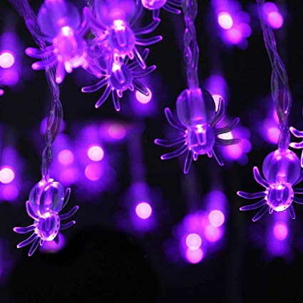 JOYLAMP Halloween String Lights,Spider Lights 30 LEDs Battery Powered Halloween Lights 13ft Halloween Decoration Lights with 8 Modes Waterproof (Purple)