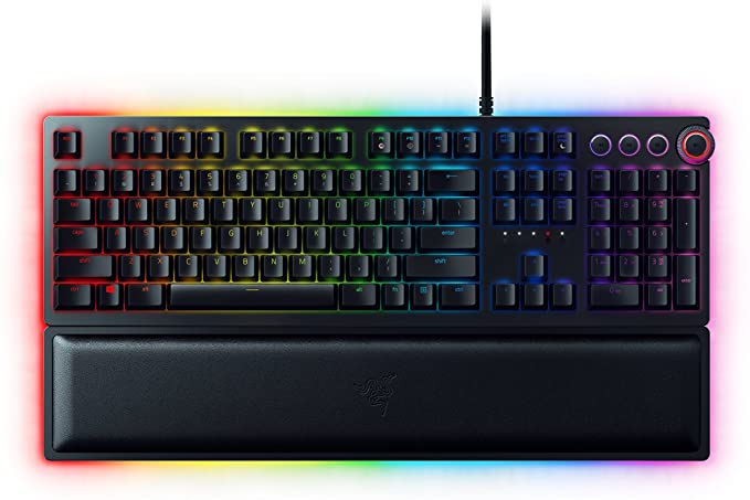 Razer Huntsman Elite Gaming Keyboard: Fastest Keyboard Switches Ever - Linear Optical Switches - Chroma RGB Lighting - Magnetic Plush Wrist Rest - Dedicated Media Keys & Dial - Classic Black