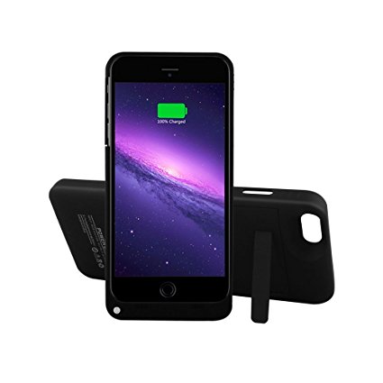 YHhao 5000mAh Charger Case for 5.5' iPhone 6 Plus /6S Plus, Slim Fit Slider Design, Portable Battery Bank with Stand(Please use your original lightening for charging), Black