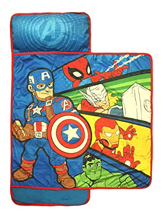 Marvel Super Heroes Kids/Toddler/Children’s Nap Mat with Built in Pillow and Blanket Featuring Avengers - Captain America, Hulk, Iron Man, Thor and Spiderman