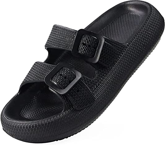 Weweya Men's Women's Pillow Slides Sandals Double Buckle Thick Sole Bath Slipper