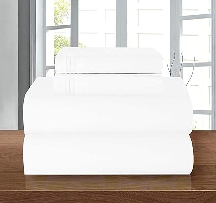 Elegant Comfort Luxury Soft 1500 Thread Count Egyptian 4-Piece Premium Hotel Quality Wrinkle Resistant Coziest Bedding Set, All Around Elastic Fitted Sheet, Deep Pocket up to 16inch, Queen, White