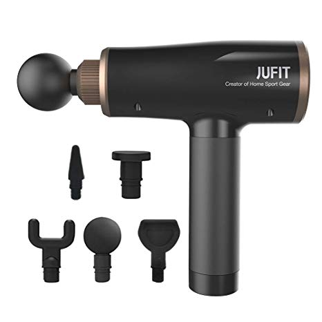 JUFIT Fascia Massage Gun/Muscle Massage Gun with 9 Speed Levels and 5 Replaceable Massager Heads Handheld Cordless Electric Vibration Percussion Deep Muscle Massager