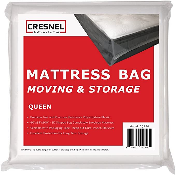 CRESNEL Mattress Bag for Moving & Long-Term Storage - Queen Size - Enhanced Mattress Protection with 5 mil Super Thick Tear & Puncture Resistance Polyethylene