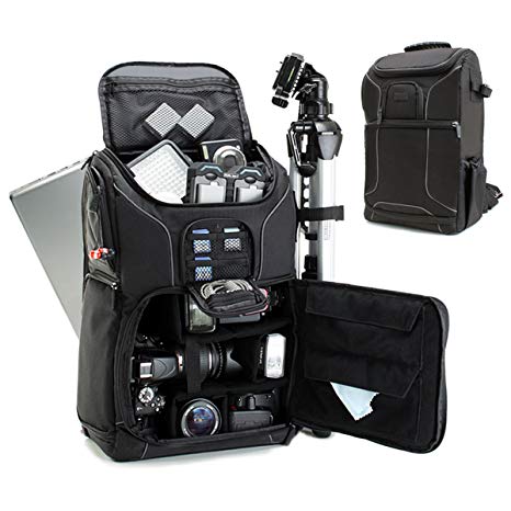 Professional Camera Backpack DSLR Photo Bag with Comfort Strap Design , Laptop , Tripod Holder , Lens and Accessory Storage for Canon EOS Rebel T5 , T5i , T6i and More Full-Sized Digital SLR Cameras