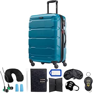 Samsonite Omni Hardside Luggage 28" Spinner Caribbean Blue (68310-2479) Bundle with Deco Gear Ultimate 10pc Luggage Accessory Kit