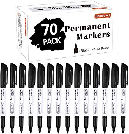 Permanent Markers,Shuttle Art 70 Pack Black Permanent Marker set,Fine Point, Works on Plastic,Wood,Stone,Metal and Glass for Doodling, Marking