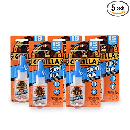 Gorilla Super Glue 15 Gram, Clear, (5 Pack)