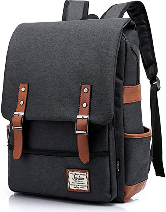 Junlion Vintage Laptop Backpack Gift for Women Men, School College Slim Backpack Fits 15.6 inch Macbook Black