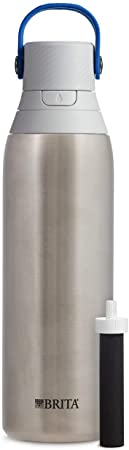 Brita 20 Ounce Premium Filtering Water Bottle with Filter - Double Wall Insulated Bottle - BPA Free - Stainless Steel