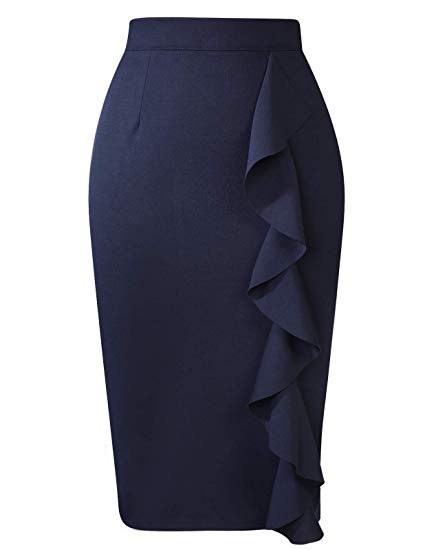 ANGGREK Women's Elastic Waist Stretch Bodycon Midi Wear to Work Pencil Skirt