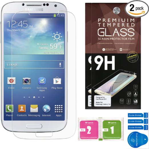 Samsung Galaxy S4 Screen Protectors [Set of 2] - Ballistic Tempered Glass - Maximum Impact Protection - 99.9% Crystal Clear HD Glass - No Bubbles - Cell Phone DIY® Premium Protector Kit