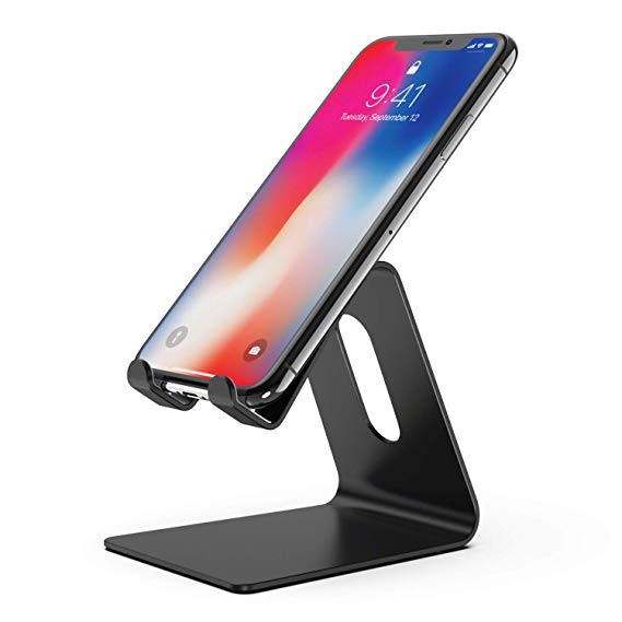 Phone Stand, Z1 Cell Phone Stand Holder, Cradle, Desktop Dock Accessories Compatible with iPhone XR XS X 8 7 6s 6 and Plus, 5s 5, Samsung, LG, and All Smartphones (Black)