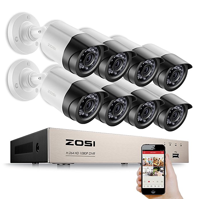 ZOSI 8CH 1080P Security Camera System Home CCTV DVR Recorder 8x1080P 2.0MP Weatherproof Security Bullet Cameras, Easy Remote Web / Mobile Access