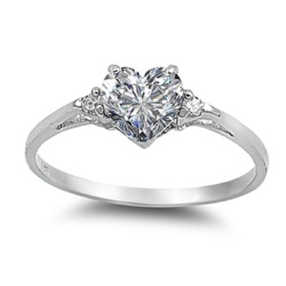 Heart Shaped Promise Ring 925 Sterling Silver with CZ Band Sizes 3-13