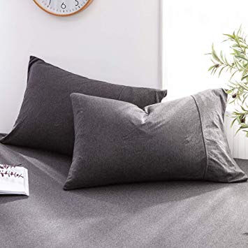 DOUH Jersey Knit Cotton Pillowcase 2 Pack Standard/Queen Size 20x26 Dark Gray Pillow Case with Envelope Closure-Light Weight, Comfortable, Extremely Durable