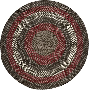 Super Area Rugs Homespun Braided Rug Indoor Outdoor Rug Textured Durable Patio Deck Carpet, Red & Brown, 8' X 8' Round