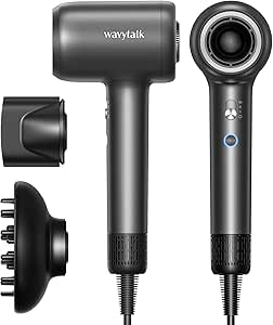 Wavytalk Hair Dryer with Diffuser Pro Fast Drying Hair Dryer 110,000 RPM with Magnetic Attachments, Professional Ionic Lightweight Hair Dryer Blow Dryer with 3 Speeds & 3 Temps Low Noise, Black