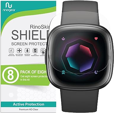 RinoGear (8-Pack) Screen Protector for Fitbit Sense 2 (1.58".inch) Screen Protector Case Friendly Accessories Flexible Full Coverage Clear TPU Film