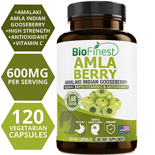 Biofinest Amla Berry (Indian Gooseberry) Capsules - with Vitamin C and Antioxidants - Potent Natural Supplement - Healthy Aging, Cholesterol Balance - Ayurveda (120 Vegetarian Capsules)