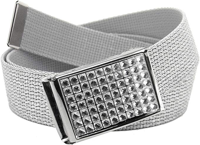 Girl's Easy Snap Crystal Buckle with Adjustable Canvas Belt for School Uniforms