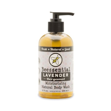 Beessential All Natural Lavender Bergamot Body Wash - Calming Lavender Scent- Great for Men Women and Teens - Moisturizing Honey Aloe Coconut and Virgin Hemp Oil - 8 Fl Oz