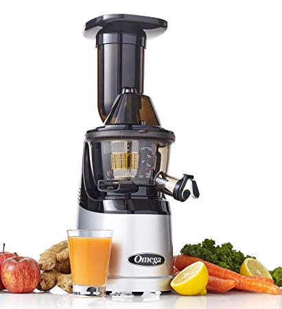 Omega MMV700S MegaMouth Vertical Low Speed Quiet Juicer with Smart Cap Spout Tap, Silver