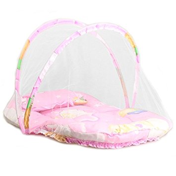 Vktech Comfortable Convertable Mosquito Insect Cradle Bed Net Netting Canopy Cushion Mattress Set for Baby Infant Color Pink